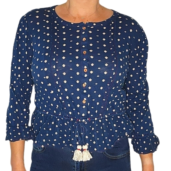 Lucky Brand Tops - Lucky Brand Long Sleeve Sinch Waist Blouse Blue Button-Up Size Medium